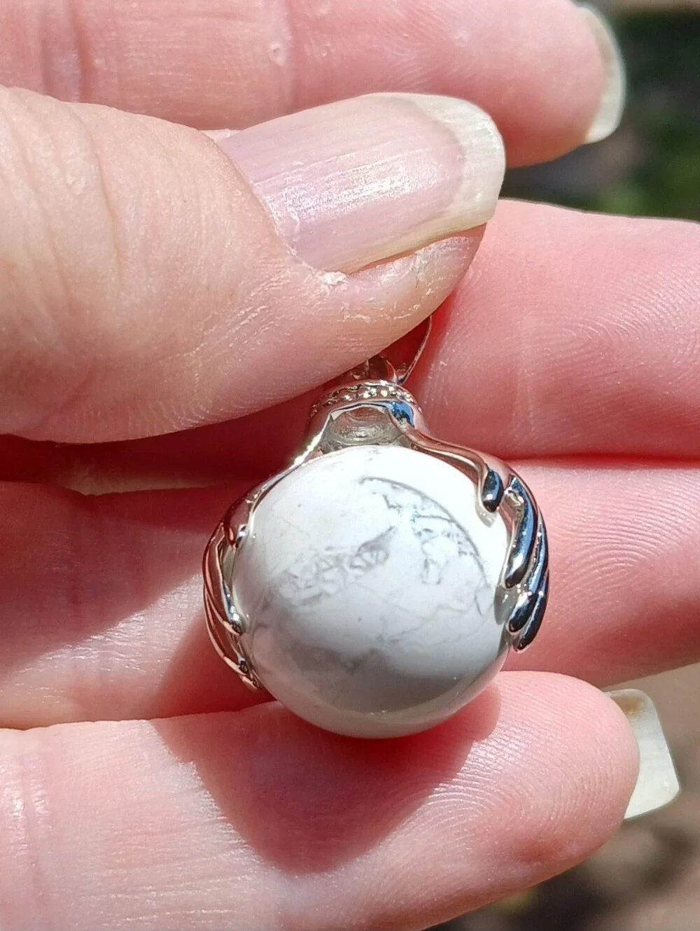 New 18K Hands Holding Howlite Sphere Pendant.